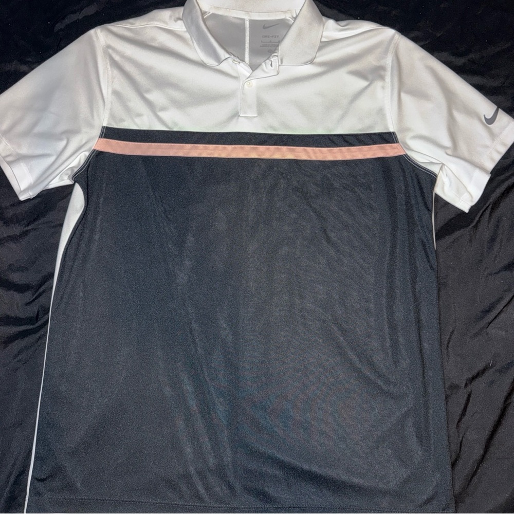 Nike Men's Black and White Golf Polo with Stripe
